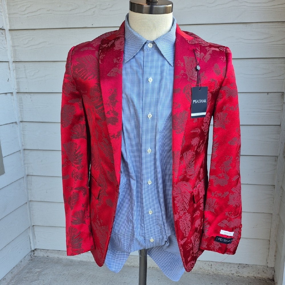 JOS A BANK Red Abstract Dinner Jacket 36 S Skinny Fit Mens Sport Coat Blazer NEW
